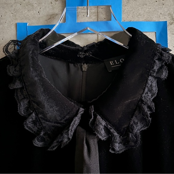 Eloquii Velvet Neck Tie Bell Sleeve Shift Dress Black - Picture 6 of 9